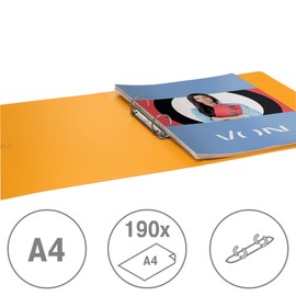 VON Leitz 42470015 Ring Binder A4 with 2 Rings Polypropylene Folder 30 mm Spine Width for 190 Sheets Ring Mechanism for School, Study and Household Pack of 5 Yellow