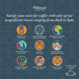 Whittard of Chelsea - Coffees of the World - Coffee Sampler Gift Box Set, 100% Arabica, Multiple Roast Types (9 Individually Wrapped Ground Coffees, 1 Box)