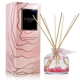 LOVSPA Moroccan Rose Scented Sticks Reed Diffuser Set – Soothing Floral Blend of Rose Essential Oils, 4.5 Ounces, Made in The USA