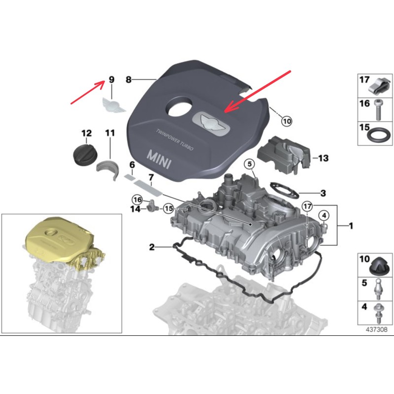 Mini Original Emblem Logo Cylinder Head Cover Attachment for Many