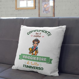 Mugffins Kissen mit Füllung mit Spruch für REISENDER Mann - Auf Italienisch - Miglior Universo Trofeo - 40 x 40 cm - originelles und lustiges Geschenk Mitarbeiter