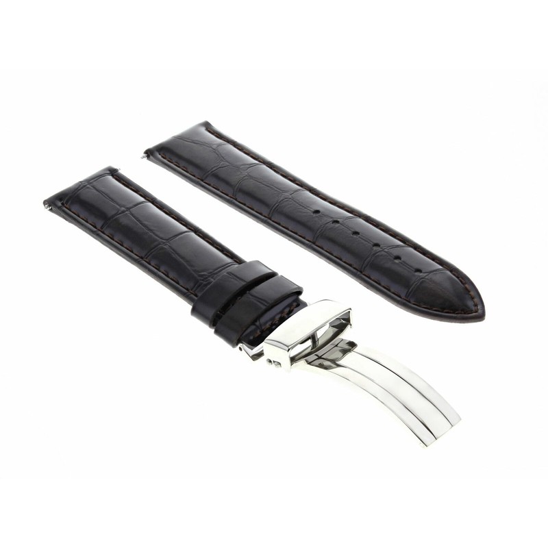 Ewatchparts 22mm Leather Watch Band Strap Deployment Clasp Compatible With