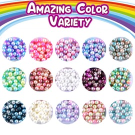 smatime 1200 Pcs 6mm Round Pearl Beads Plastic Coloured Imitation Pearls Dyed Pearlized Beads Loose Spacer Pearl Beads Artificial Faux Pearl Ball with Hole for Jewellery Making Necklace Bracelet Craft