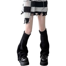 Warm Leg Warmers Women's Loose Knitted Leg Warmers Kawaii Winter Long Leg Warmers Y2K Thermal Leg Warmers Gothic Punk Legwarmers Warm Knee Socks for Students Girls, black