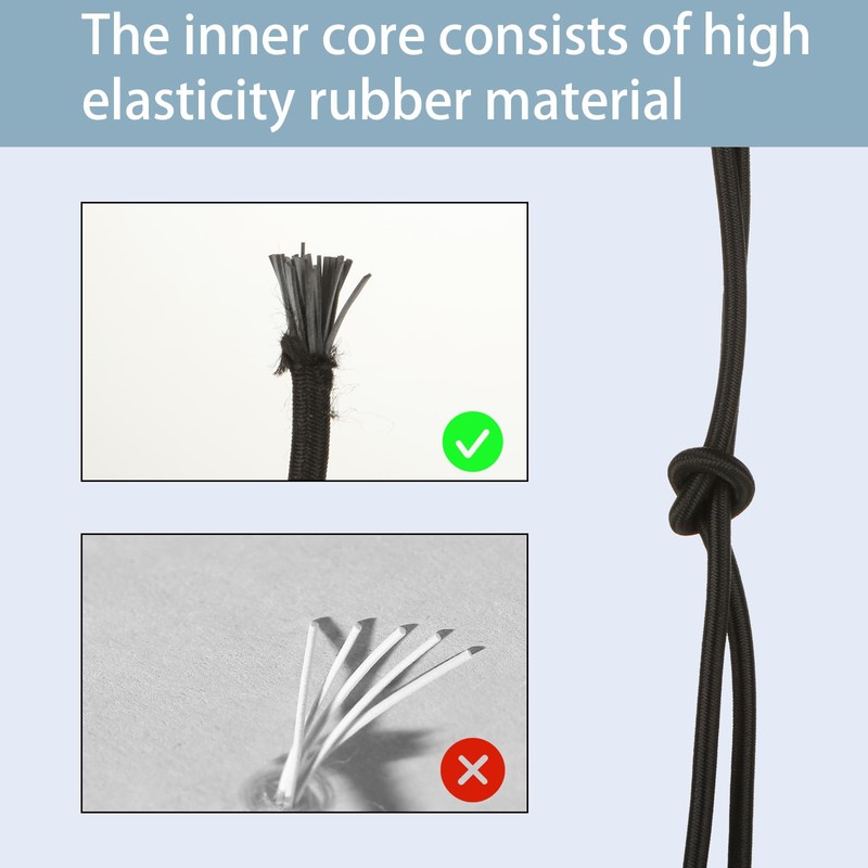 YAYODS Black Bungee Cord, 4mm x 20M Polyester Elastic Cord,
