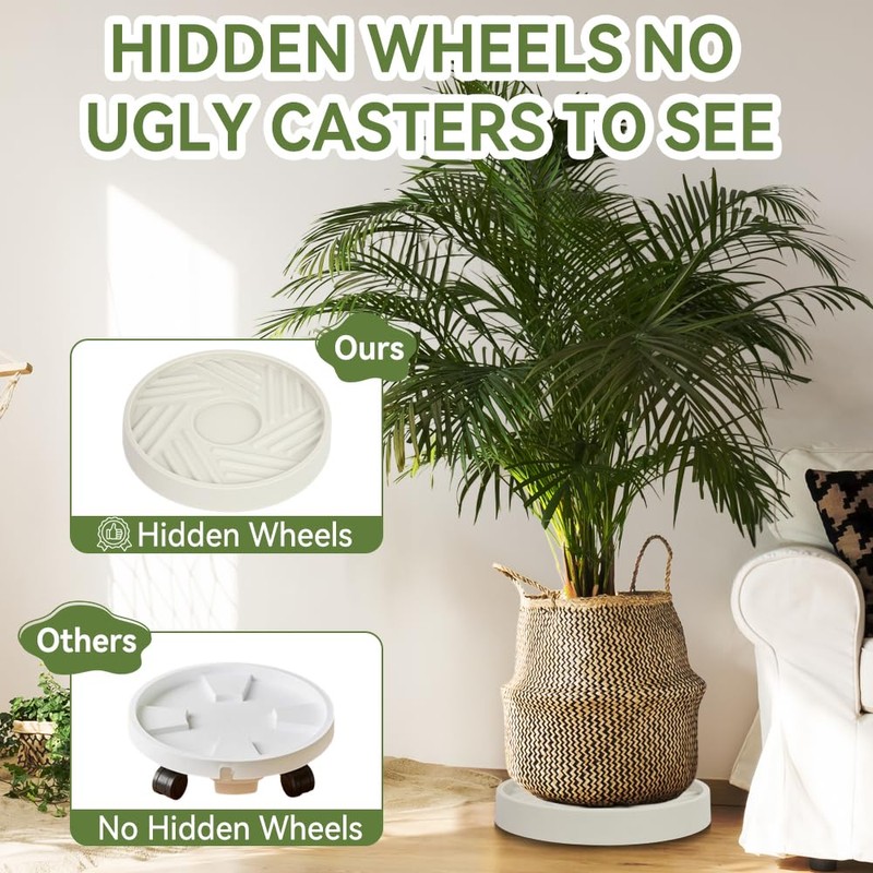 UoeRing 2 Pcs Plant Caddy with Hidden Wheels 11 Inch