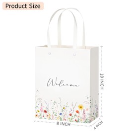 Crisky Wildflower Welcome Gift Bags for Wedding Hotel Guests, Bridal Baby Shower, 10"x8"x4", 25 Pack
