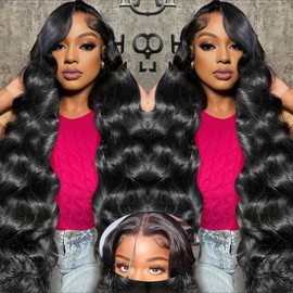32 Inch 5x5 HD Lace Closure Wigs Human Hair Glueless Wigs Human Hair Pre Plucked Pre Cut for Beginners Body Wave Lace Front Wigs Human Hair for Women 180% Density Natural Black