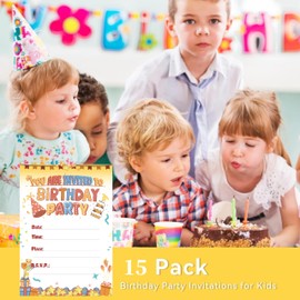 15 Birthday and Party Invitation Cards with Envelopes,Uniquely Designed Birthday Cards for Children,Men, Women and Kids (Light yellow)