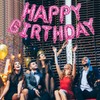 Pink Happy Birthday Balloons Banner,16 Inch Heart Print Mylar Foil