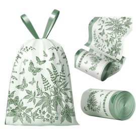 4 Gallon Small Trash Bags No-Tearing Drawstring 1.1 Mil Thick - 64 Count Small Garbage Bags Wormwood scent for Bathroom Kitchen Toilet Home Office and Bedroom (Green 64 Count)