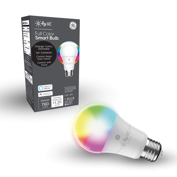 GE CYNC Smart LED Light Bulb, Full Color, Bluetooth Enabled, Alexa and Google Home Compatible,White, (1 Pack), Packaging May Vary