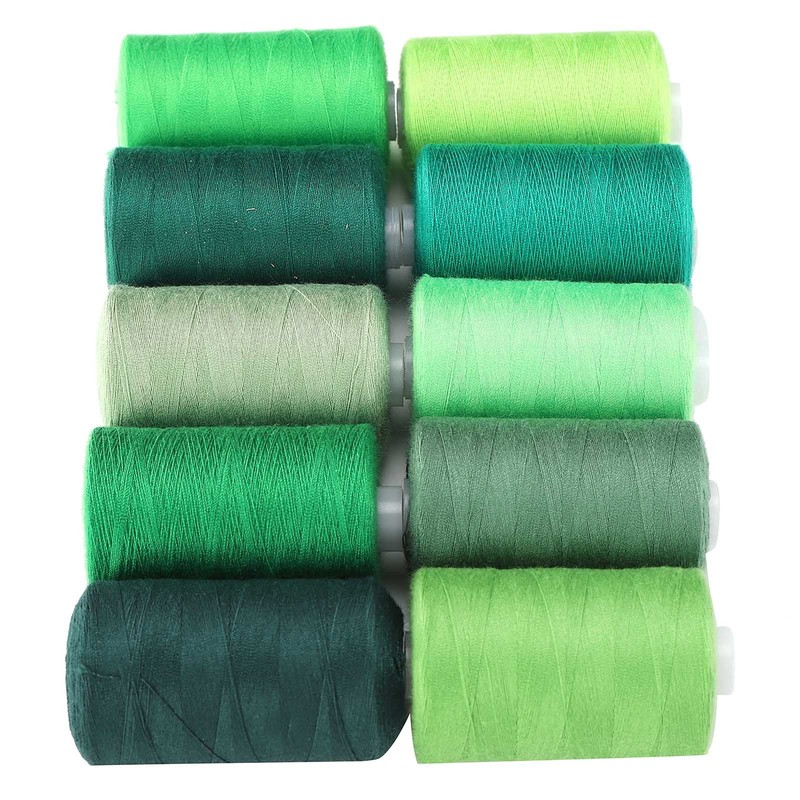 Green Sewing Thread Set 1000 Yards Per Spool 10 Rolls