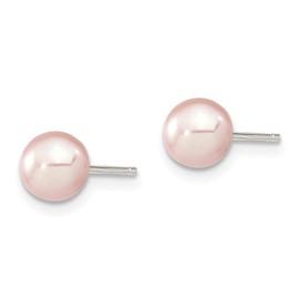 Solid 925 Sterling Silver 6-7mm Purple Freshwater Cultured Round Pearl Stud Earrings mm