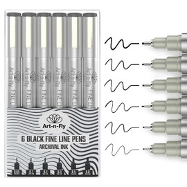 Black Fine Point Pens Set of 6 - Drawing Fineliner Pens with Japanese Archival Ink and Various Size Tip - No Bleed Marker Fine Tip Pens for Art Drawing, Sketching, Artist Detailing & Drafting