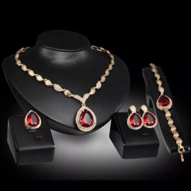 Unbranded 18k Gold Plated Beautiful Jewelry Set - Red Austrian Crystal & CZ