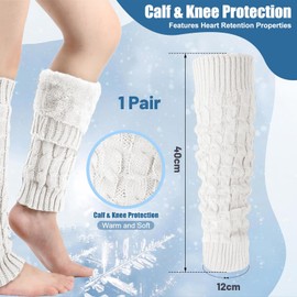 BelleVive Winter Fleece Lined Leg Warmers for Women Long Knitted Leg Warmers Warm Boot Socks with Fleece Lining for Skating Everyday Boots Boat Cover, White