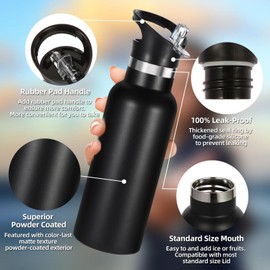 Volhoply 17oz Kids Insulated Water Bottle,Stainless Steel Water Bottles with Straw Lid,Double Wall Vacuum Metal Thermos Water Bottle,Reusable Sports Water Flask Keep Hot & Cold for School(Fog,1 Set)