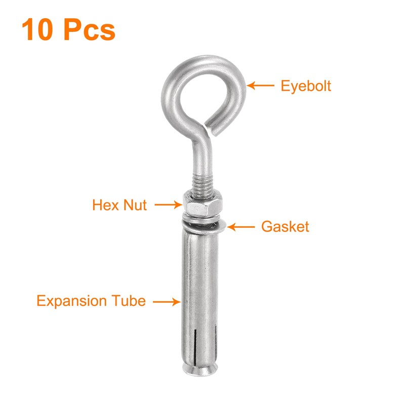 sourcing map 10Pcs M6 304 Stainless Steel Expansion Eyebolt, Closed