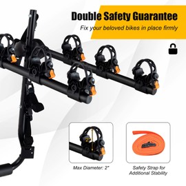 GYMAX Bike Rack, Trunk Mounted 3 Bike Hitch Rack with 2” Receiver & Double Safety Guarantee, Folding Heavy Duty Adjustable Bicycle Rack for Cars, Trucks and Minivans