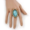 Statement Light Blue Glitter, Oval, Mesh Flex Ring In Burnt