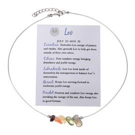 12 Constellation Zodiac Sign Choker Necklace Raw Crystal Natural Stone Healing Chakra Gemstone Horoscope Astrology Jewelry for Women Birthday Gift-Leo