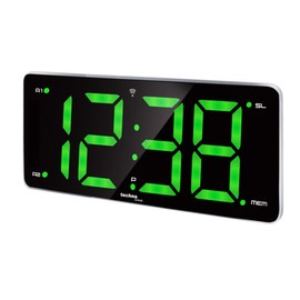 Technoline WT486 Radio-Controlled Alarm Clock with Large Display, LED Green, Display Continuously Dimmable, Radio Alarm Clock, 2 Adjustable Alarms, Radio-Controlled Alarm Clock, Green LED Numbers, XXL, 2 Alarm Times, Programmable Alarms