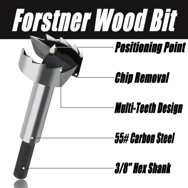 Vearter 16PCS Forstner Drill Bit Set, 1/4'' to 2-1/8'' HCS