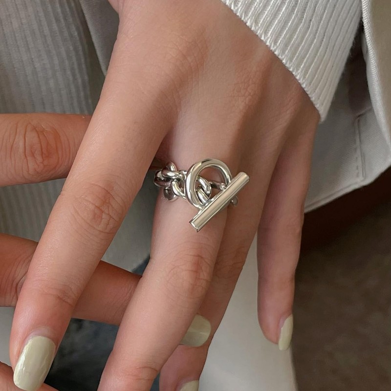 88flix Women's Anchor Chain Ring, Silver Ring, Pinky Ring, One