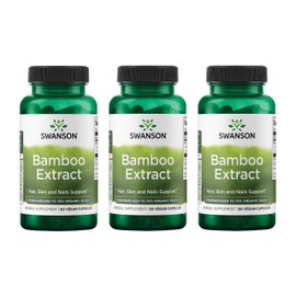 Swanson Bamboo Extract - Natural Hair, Skin and Nails Supplement - 70% Silica Content Supporting Collagen Formation & Bone Growth - (60 Veggie Capsules, 300mg Each) (3 Pack)