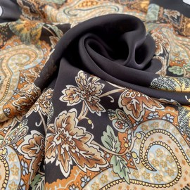 Livrerpi Silk Head Scarf for Women - 27.5" Hair Bandana - Silk Neck Scarf - Bohemian Black A084