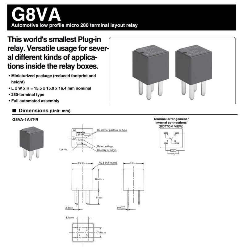 G8VA-1A4T-R01 12VDC 20A 4 Pin Automotive Relay SPST-NO (1 Form
