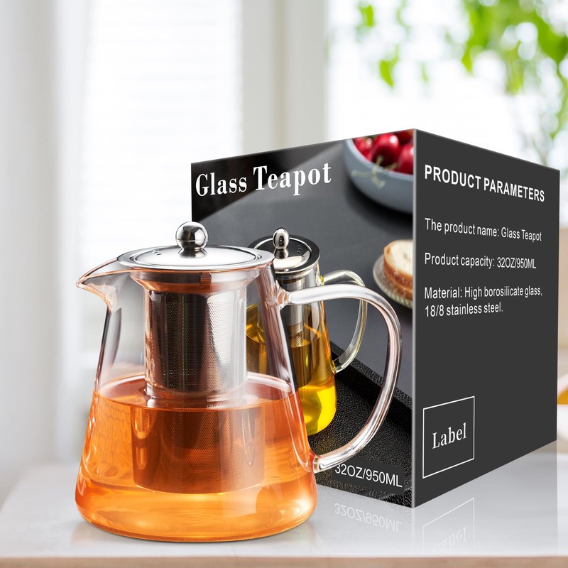 PARACITY Glass Teapot Stovetop 32 OZ, Borosilicate Clear Tea Kettle