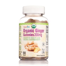Pharmvista USDA Organic Ginger Gummies 200mg 90 Count for Nausea Management and Digestive Health