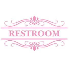 Pink Restroom Sign Wall Decal Vinyl Stickers, Cute Art Design DIY Mural Wallpaper for Women Restroom Bathroom Washroom WC Toilet Office Home Decoration