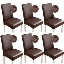 Shukii Stretch Dining Chair Covers Waterproof PU Leather Chair Slipcovers Chair Protector Cover Universal Chair Covers for Dining Room Kitchen Hotel (Set of 6, Coffee)
