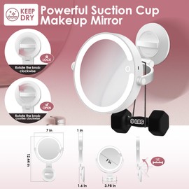 PEDOMIROR 30X/1X Magnifying Mirror Suction Cup with Powerful Locking, Wall Mounted Makeup Mirror, Double-Sided Shaving Mirror, Bathroom Mirror with 3-Color Lights, Travel Shower Mirror (7-inch)