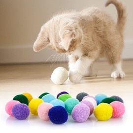 Molain Cat Toy Balls, Soft Cat Balls 1Inch Kitten Pom poms Ball Cat Play Toy Indoor Cats Interactive Pompon Ball Toy (30 Pieces)