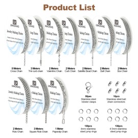 UMAOKANG Stainless Steel Chain for Jewelry Making 78.7 Feet 10 Rolls Stainless Steel Chains Bulk for Necklace Bracelet DIY Jewelry Making Supplies Findings