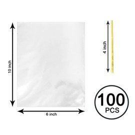 100 Pack Cellophane Treat Bags, 6x10inch Plastic Gift Bag Clear Cookie Treat Bags for Gift Wrapping, Packaging Candies, Dessert, Bakery, Party Favors