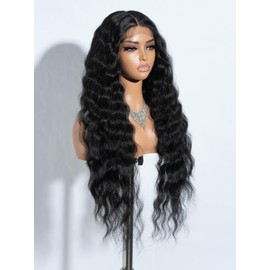 Joedir Lace Front Wig Long Wavy Black Wigs for Women 30 Inches Deep Part Cury Wave Wig Natural Looking Synthetic Heat Resistant Fiber Wig for Daily Party Use