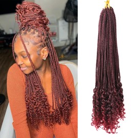Goddess Box Braids Crochet Hair for Black Women 24 Inch Crochet Braids with Curly Ends Pre Looped 8 Packs Bohemian Style Goddess Box Braid Hair Extensions (Natural Black/Burgundy, 24 Inch TBUG)
