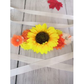 Oyabridal Sunflower Women's Floral Sash Belt,Bridal/Bridesmaid Wedding Dress Sunflower Satin Ribbon Sashes (Orange)