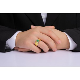 RYLOS Mens Rings Yellow Gold Plated Silver Ring 6X4MM Oval Shape Gemstone & Genuine Sparkling Diamonds Rings Emerald May Birthstone Rings For Men, Men's Rings, Silver Rings, Sizes 8,9,10,11,12,13