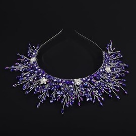 BERYUAN Crystal Rhinestone Beads Headband Elegant Rhinestone Wedding Hair Crown Blue Rhinestone Beads Hair Tiara for Wedding Women Wedding Bridal Headband for Women Girls (blue)