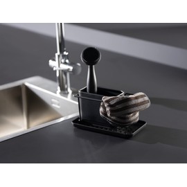 WENKO Orio Sink Organiser, High-Quality Sink Organiser Made of Stainless Steel, Sink Caddy with Lots of Storage Space for Dishwashing Liquid, Dishcloth, Sponge, 20.80 x 11.60 x 12.80 cm, Matte Silver