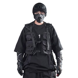 Niepce Inc Streetwear Techwear Adjustable Cargo Vest for Men Fits Small-Large Sizes (US, Alpha, One Size, Regular, Regular, Standard, Black-v5)
