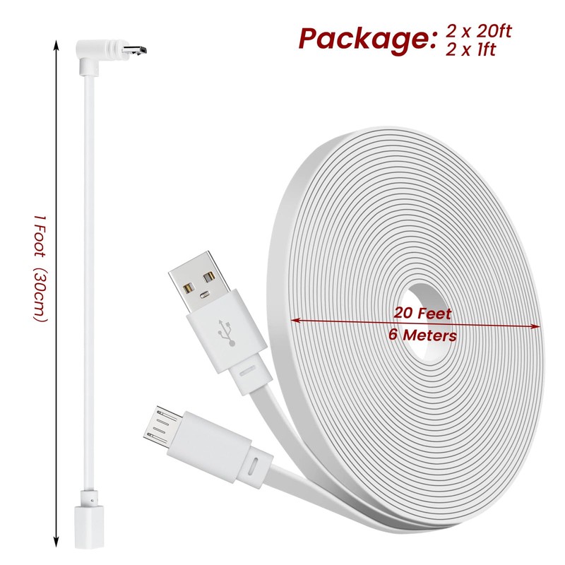 2-Pack 20ft Power Extension Cable Compatible with Wyze Cam v4,Wyze