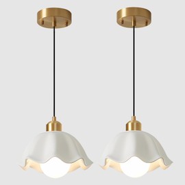 Magiroz Modern Gold Milk Glass Pendant Light Mid Century Adjustable White Ceramic Hanging Light Fixture Vintage Brass Pendant Light Kitchen Island Nordic Hanging Lamp (2 Pack) MPL11-2 GD