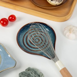 STE-CER Ceramic Spoon Rest for Stove Top,Large Spoon Holder, Cooking Utensil Rest for Kitchen Counter, Farmhouse Kitchen Accessories for Ladle, Spatula rest(6.3 Inch with handle) (Starry Blue Light)